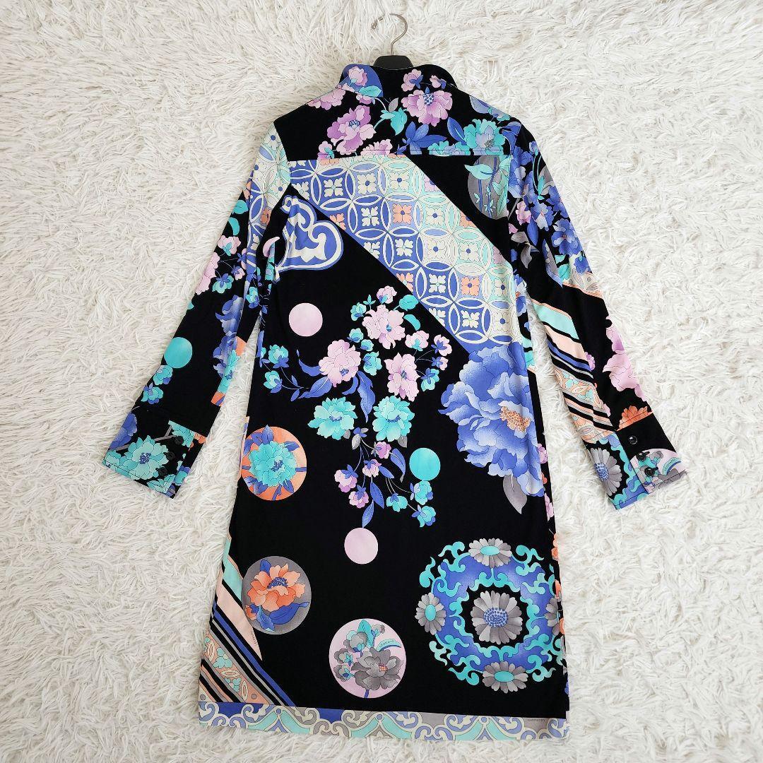 【新品級】レオナール LEONARD カンカン素材 シャツワンピース ロング S