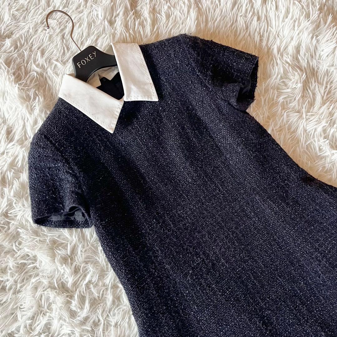 美品✨ フォクシー Dress Jessica 白襟 定価約14万円 紺色