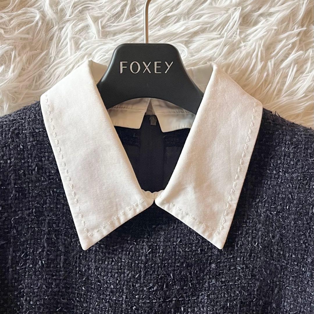 美品✨ フォクシー Dress Jessica 白襟 定価約14万円 紺色