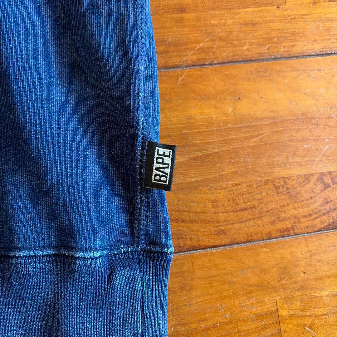 【希少XL】A BATHING APE インディゴ風 半袖スウェット ビッグロゴ