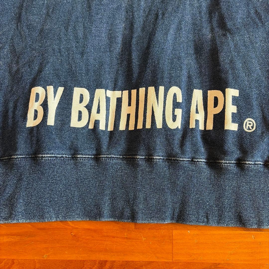 【希少XL】A BATHING APE インディゴ風 半袖スウェット ビッグロゴ