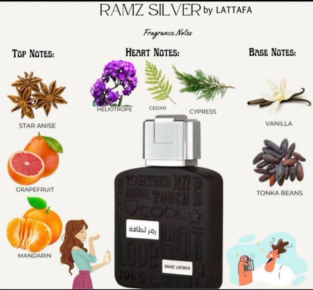 香水(男性用) lattafa ramz silver eau de parfum 100ml