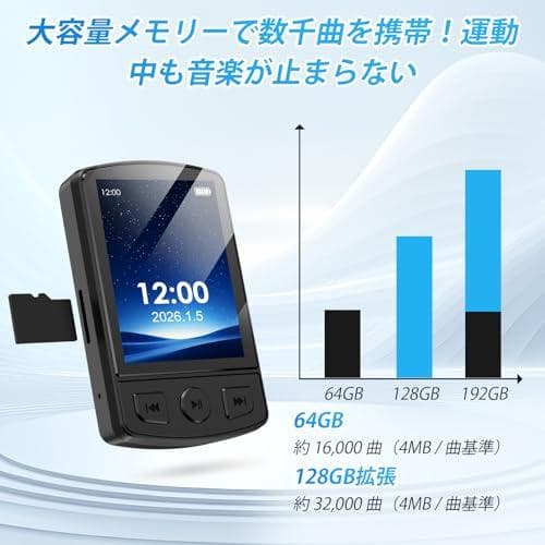 MP3プレーヤー 64GB クリップ式 Bluetooth 5.2搭載 音楽プp