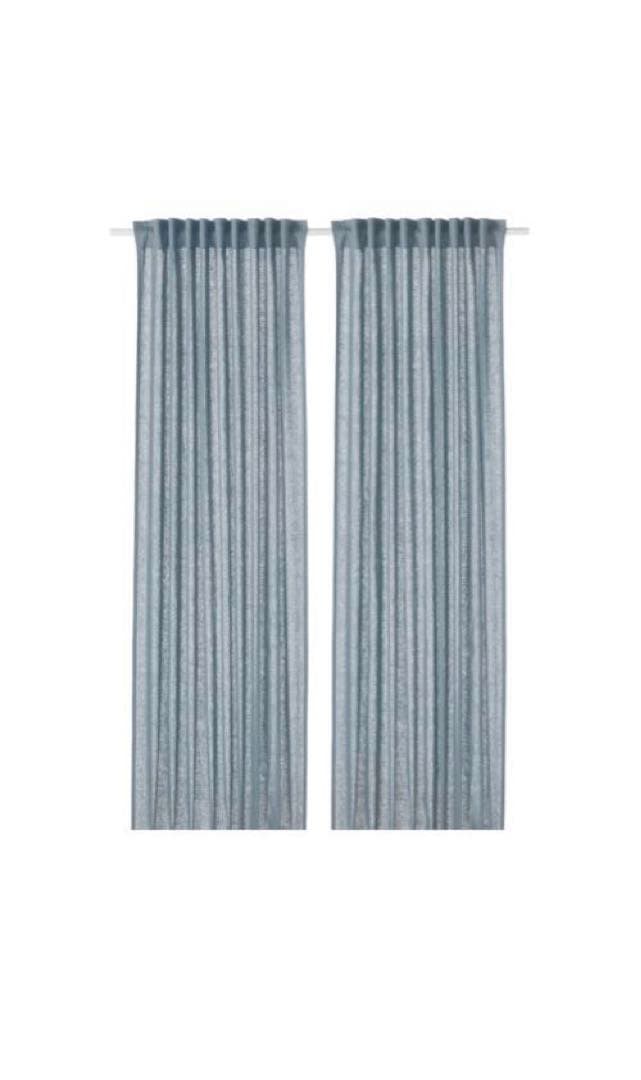 IKEA リネンカーテン /グレーブルー(新品未使用)2枚145cm×250cm