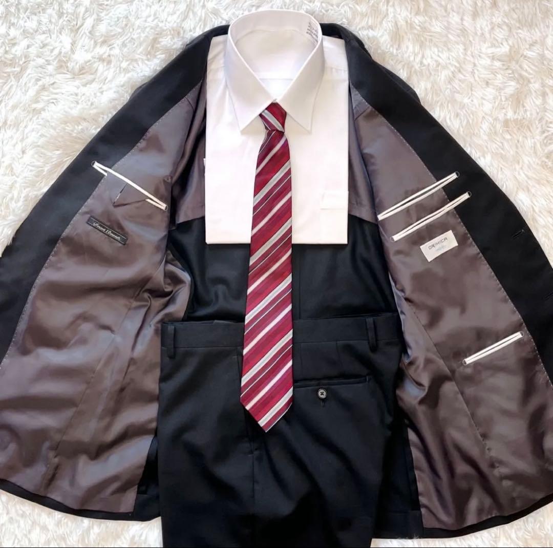 極美品　ORIHIKA ブラックセットアップスーツ 96A7 無地　背抜き