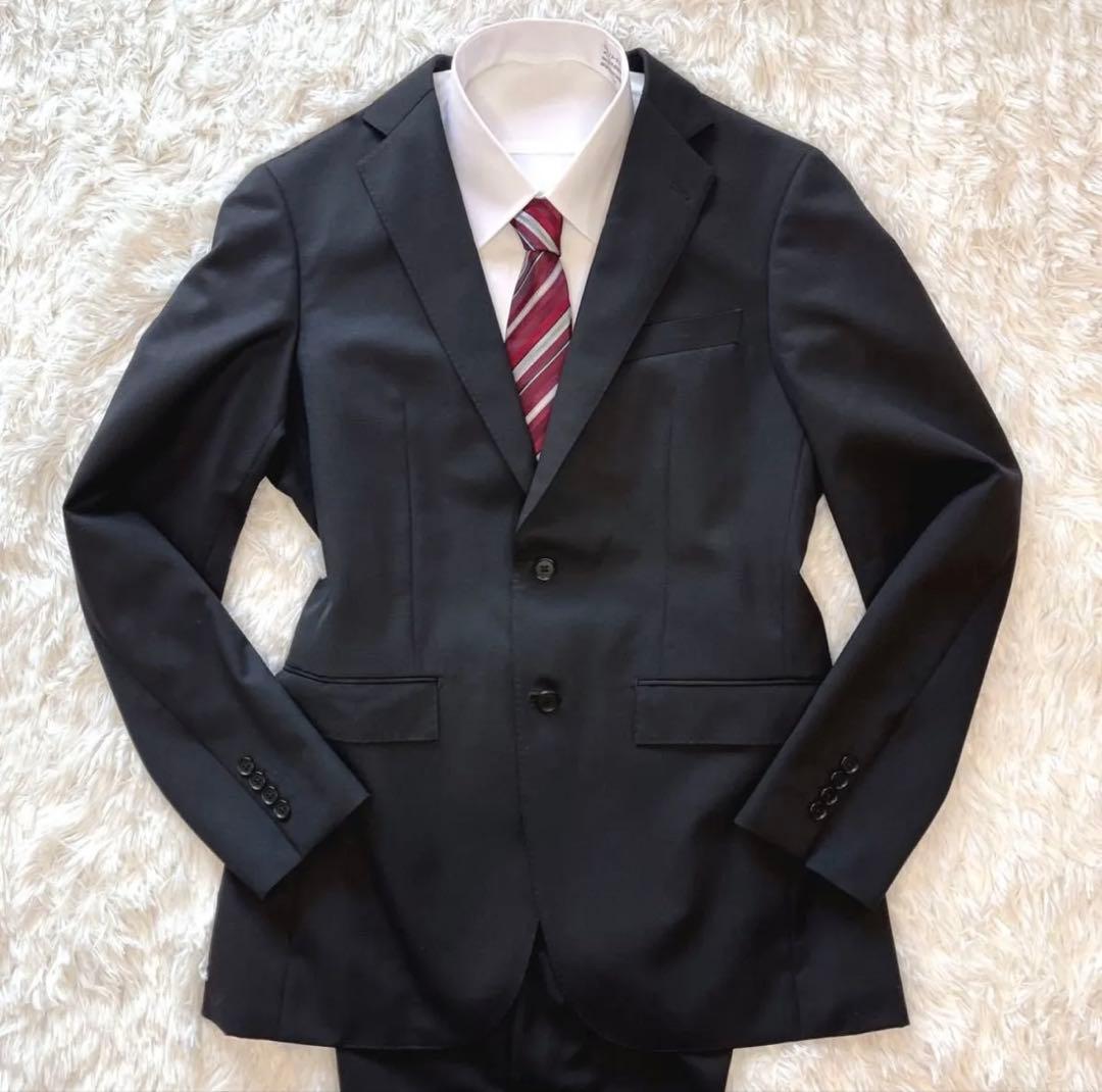 極美品　ORIHIKA ブラックセットアップスーツ 96A7 無地　背抜き
