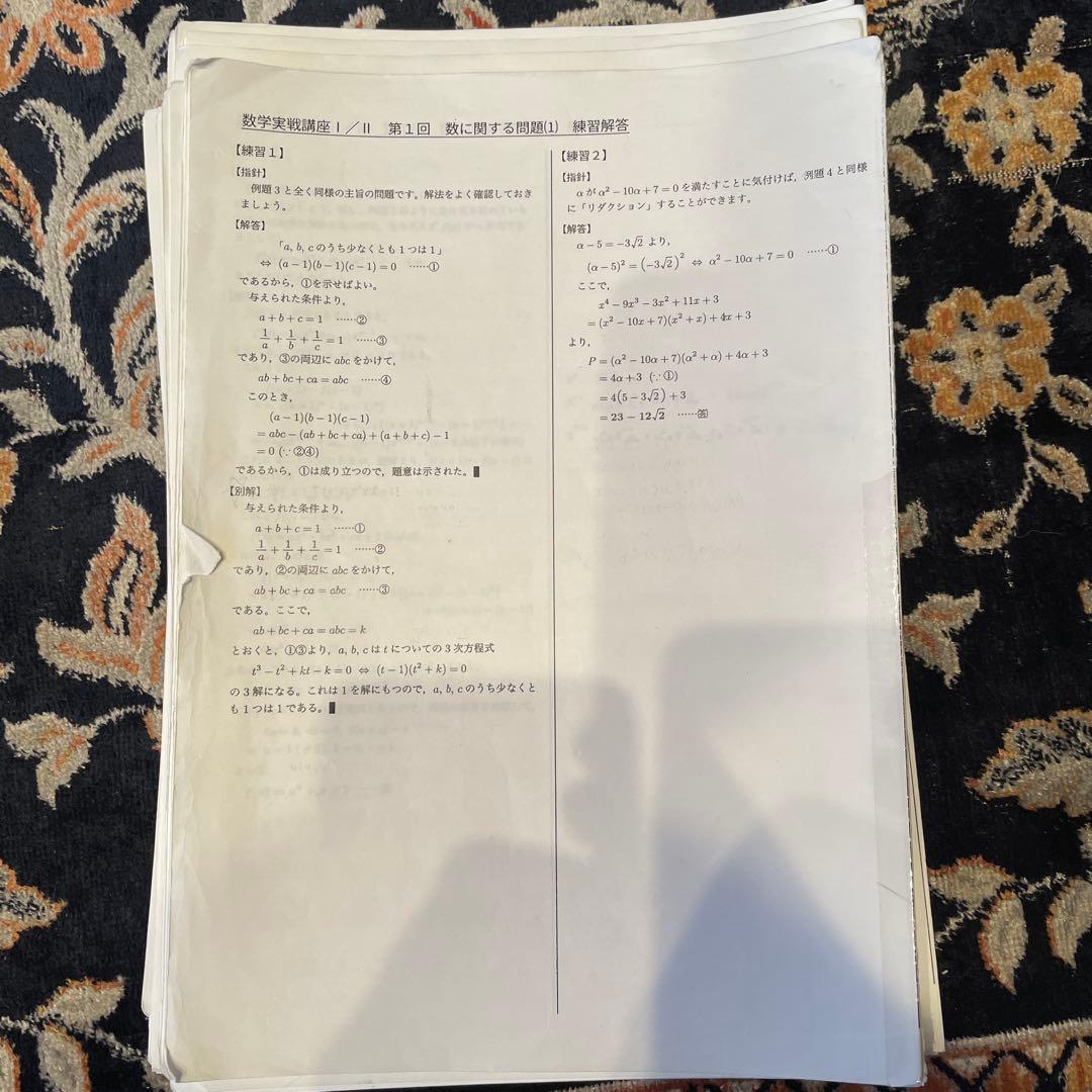 鉄緑会　高2数学数学実践講座 I/II テキスト、板書、練習解答