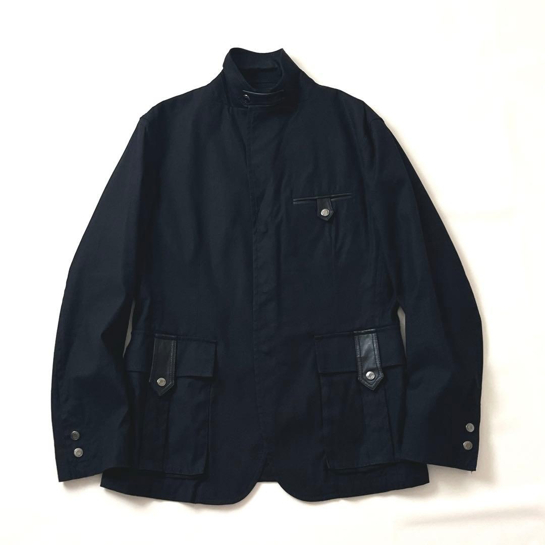【美品】EPOCA/エポカ　サファリ ジャケット　レザー コンビ　リネン混　50