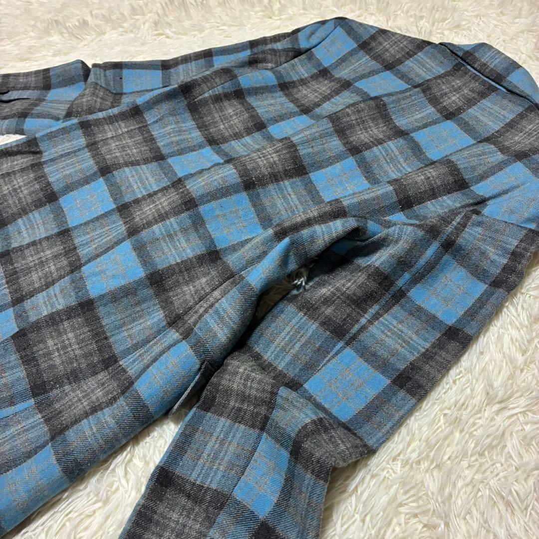 ChristianDior テーラードジャケット　チェック柄　ブルー系　ウール