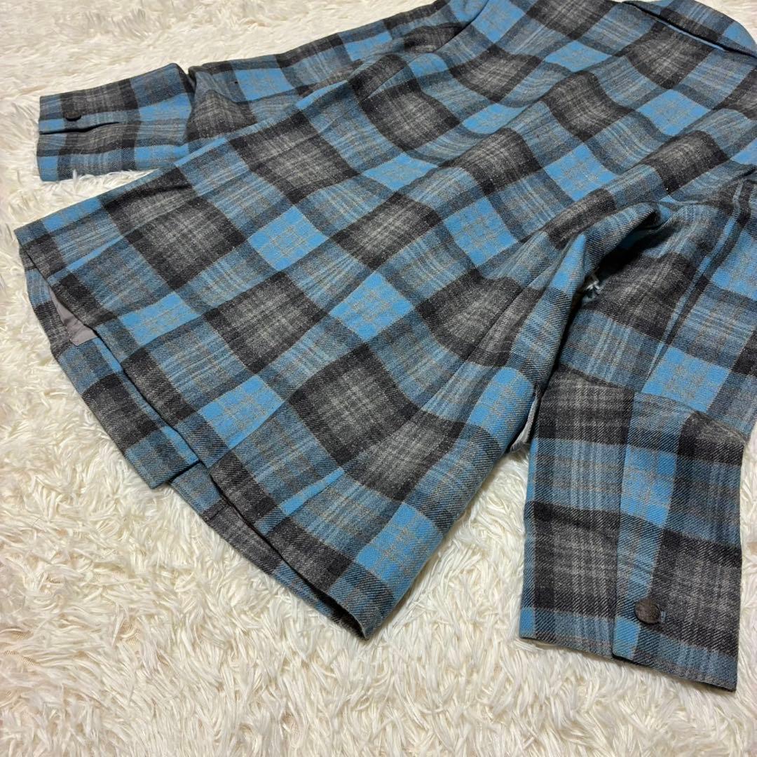 ChristianDior テーラードジャケット　チェック柄　ブルー系　ウール