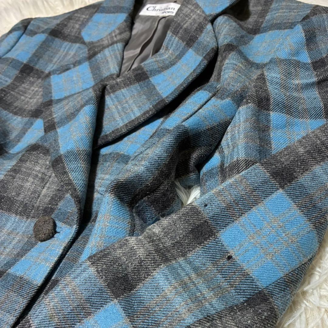 ChristianDior テーラードジャケット　チェック柄　ブルー系　ウール