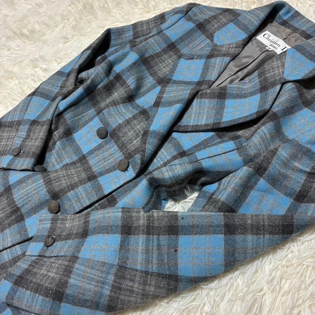 ChristianDior テーラードジャケット　チェック柄　ブルー系　ウール