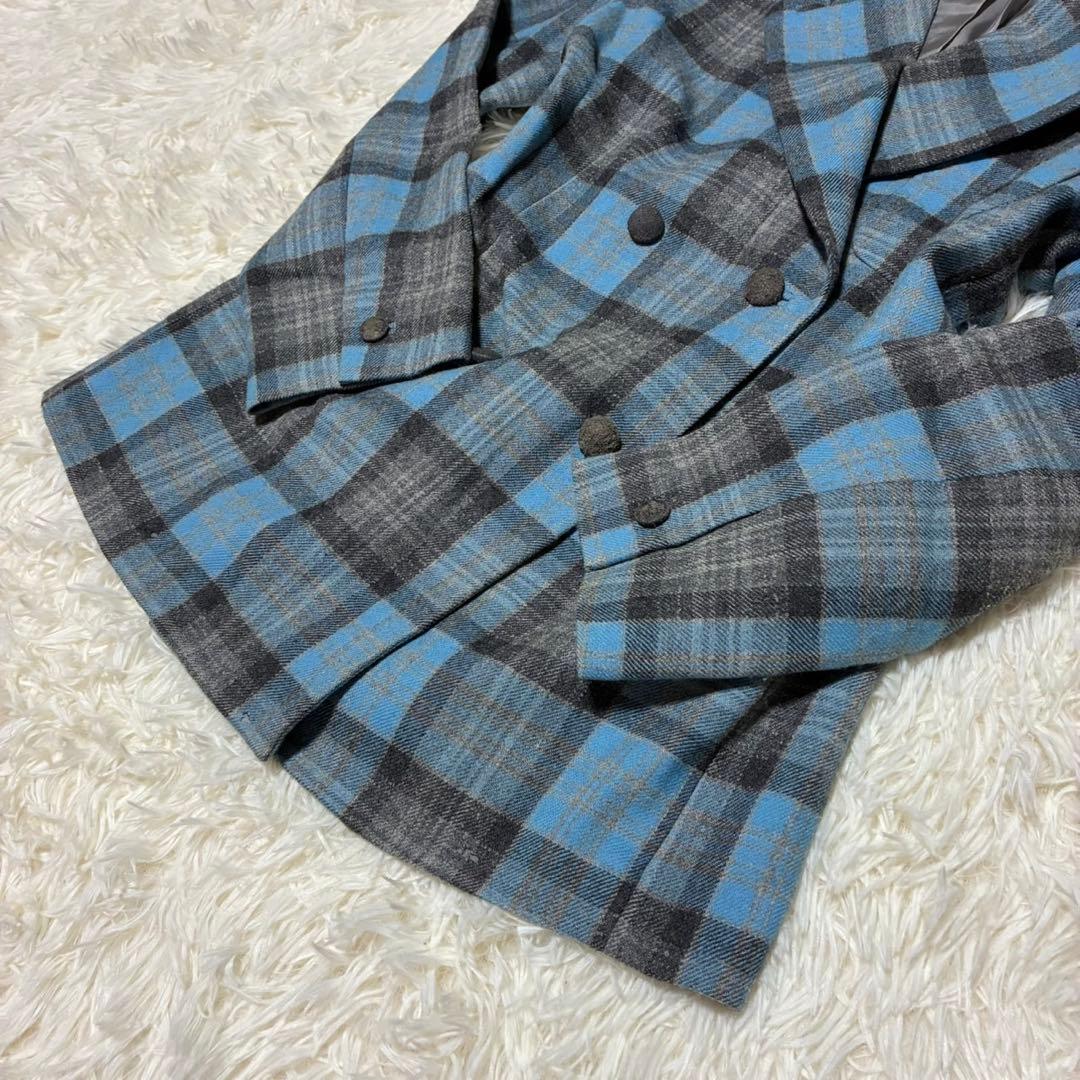 ChristianDior テーラードジャケット　チェック柄　ブルー系　ウール