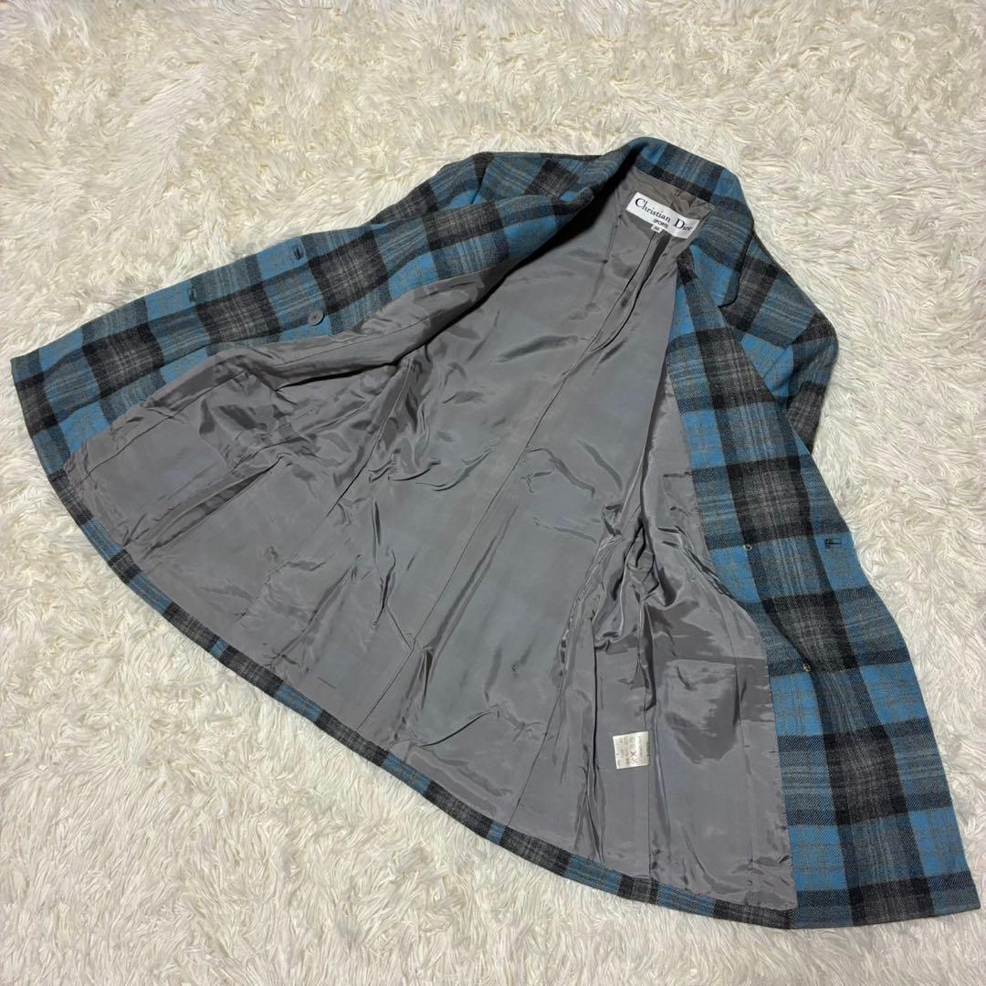 ChristianDior テーラードジャケット　チェック柄　ブルー系　ウール