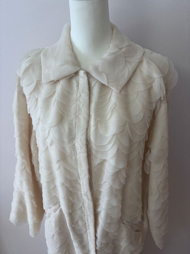 【未使用美品】ZARA コート　フリル　シースルー　アイボリー　お洒落　XL