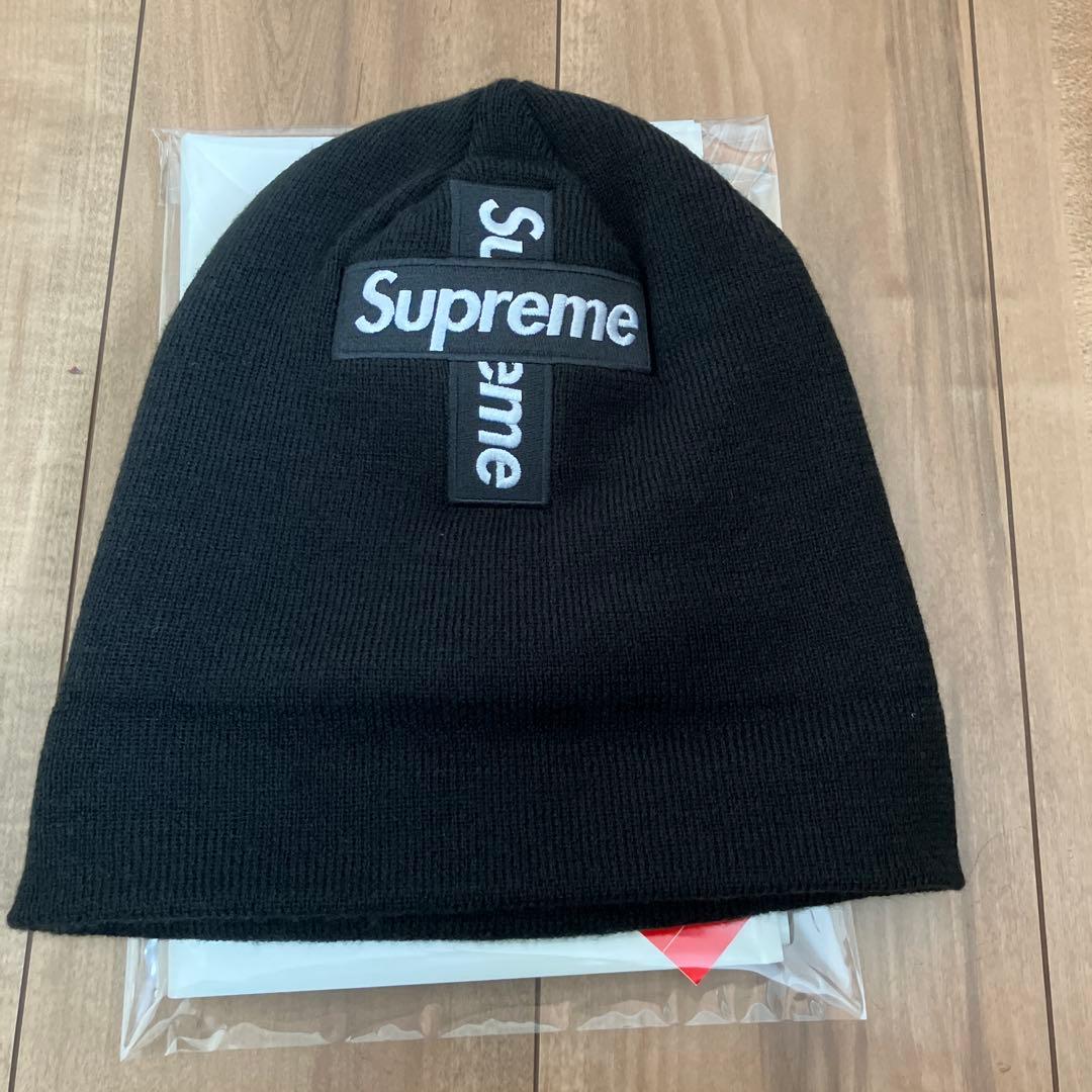 『美品』Supreme クロスボックスロゴ ニット帽ショッパーステッカー付属