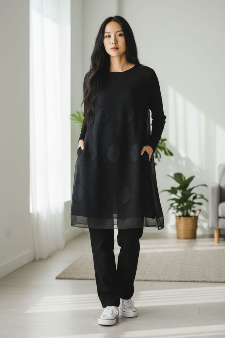 タグ付き T-PLEATS ビックドットプリーツチュニック