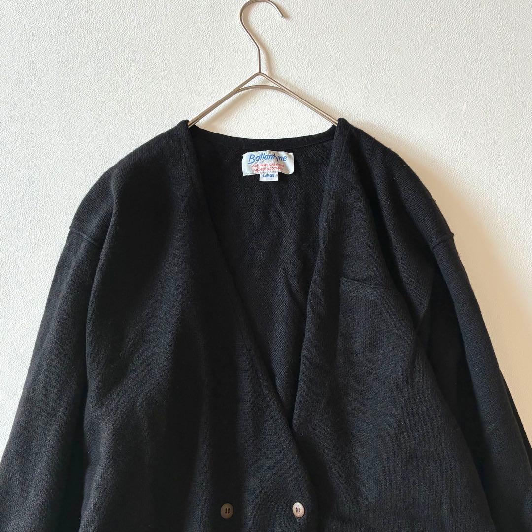 BALLANTYNE　バランタイン カシミヤ　ダブルブレストカーディガン　Ｌ　黒