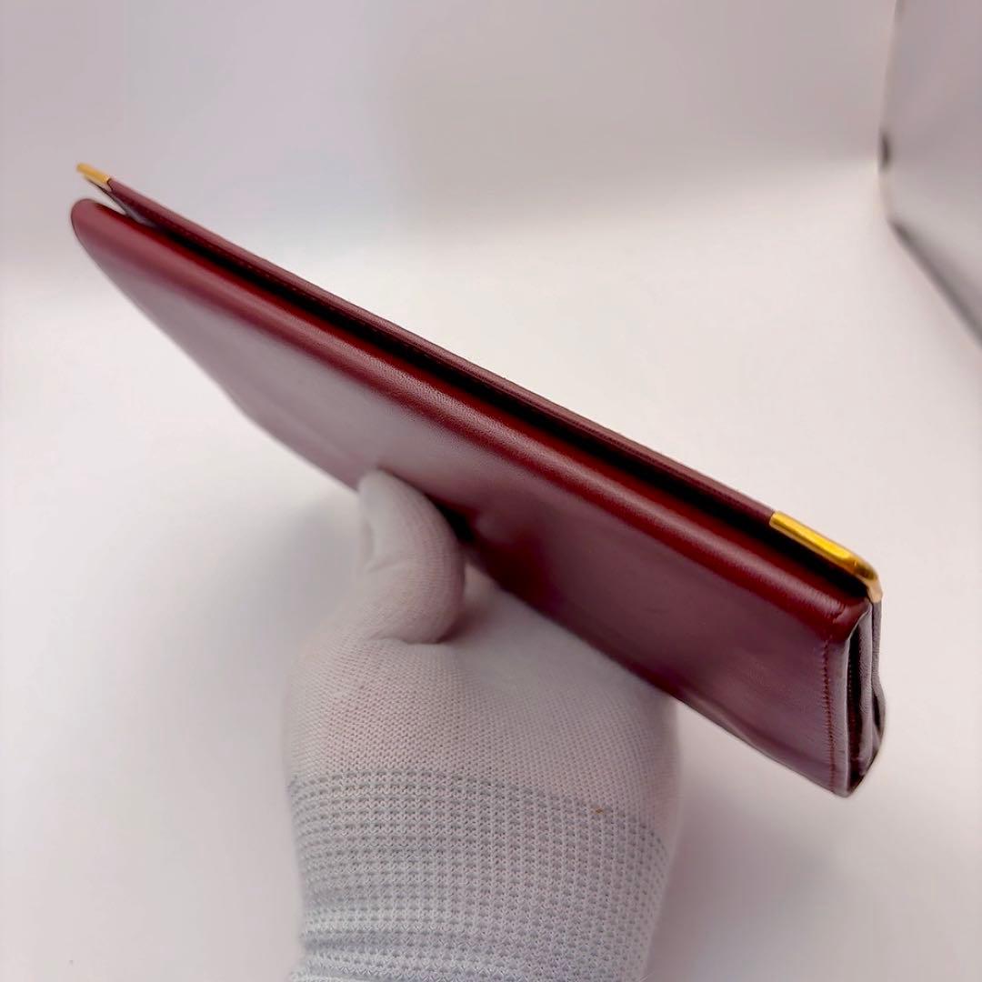 カルティエ　マストライン　長財布　二つ折　がま口　ボルドー　レザー