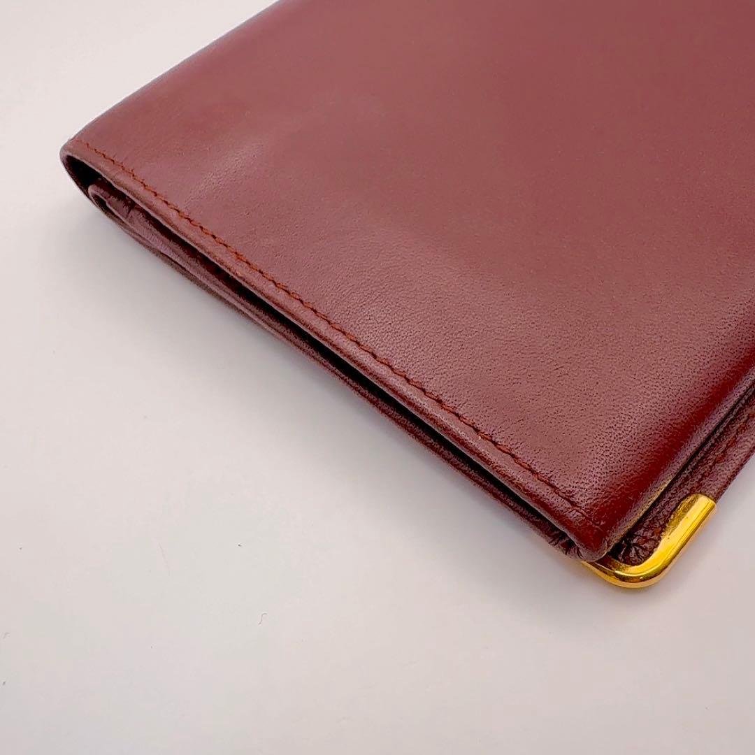 カルティエ　マストライン　長財布　二つ折　がま口　ボルドー　レザー