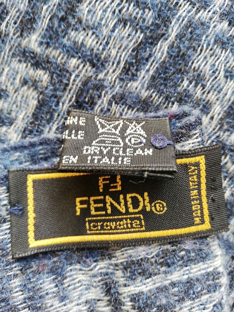 ★FENDI★ウールマフラー　ロゴ入　ネイビー×グレー メンズ　レディース