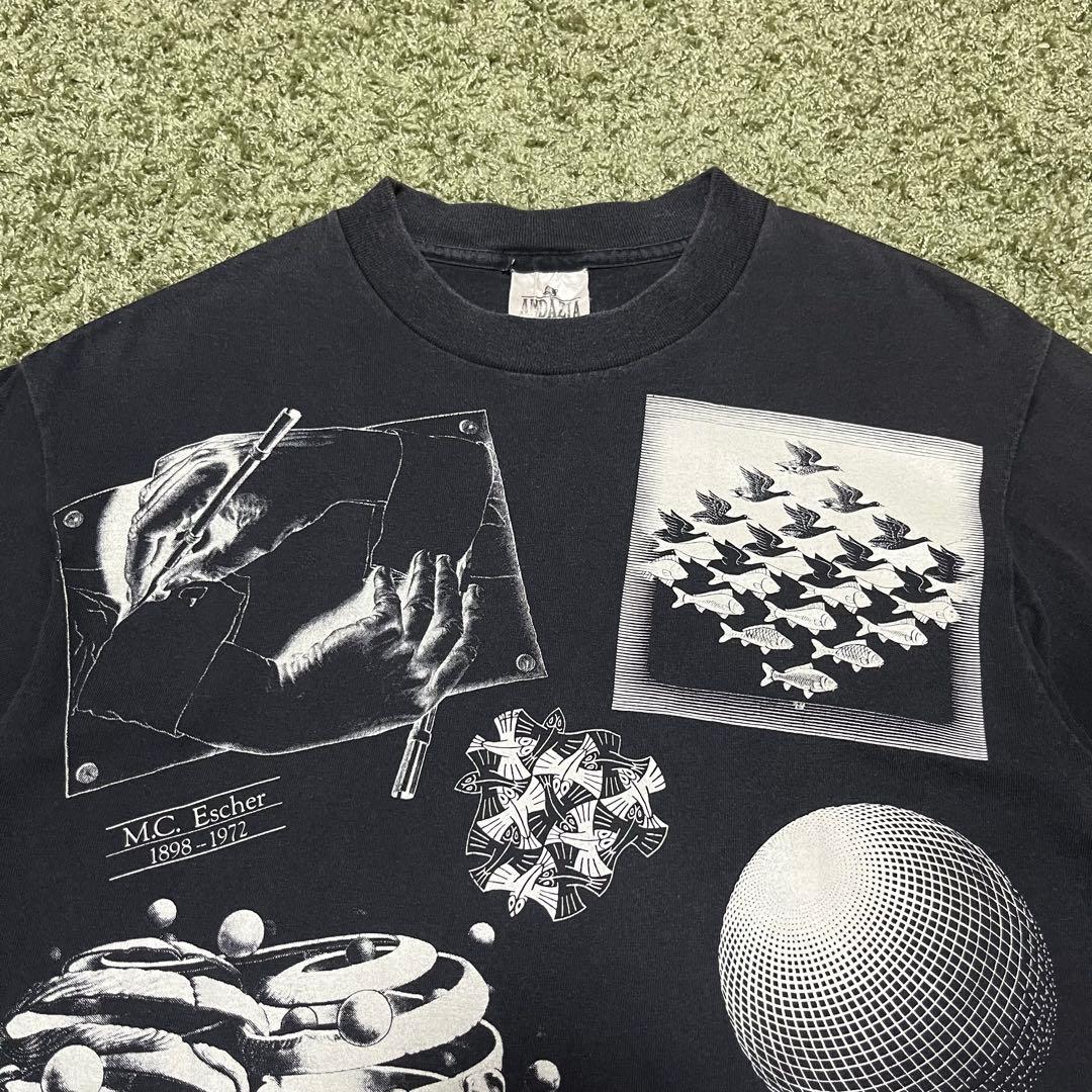 90s ANDAZIA M.C.エッシャー だまし絵 片面プリント Tシャツ