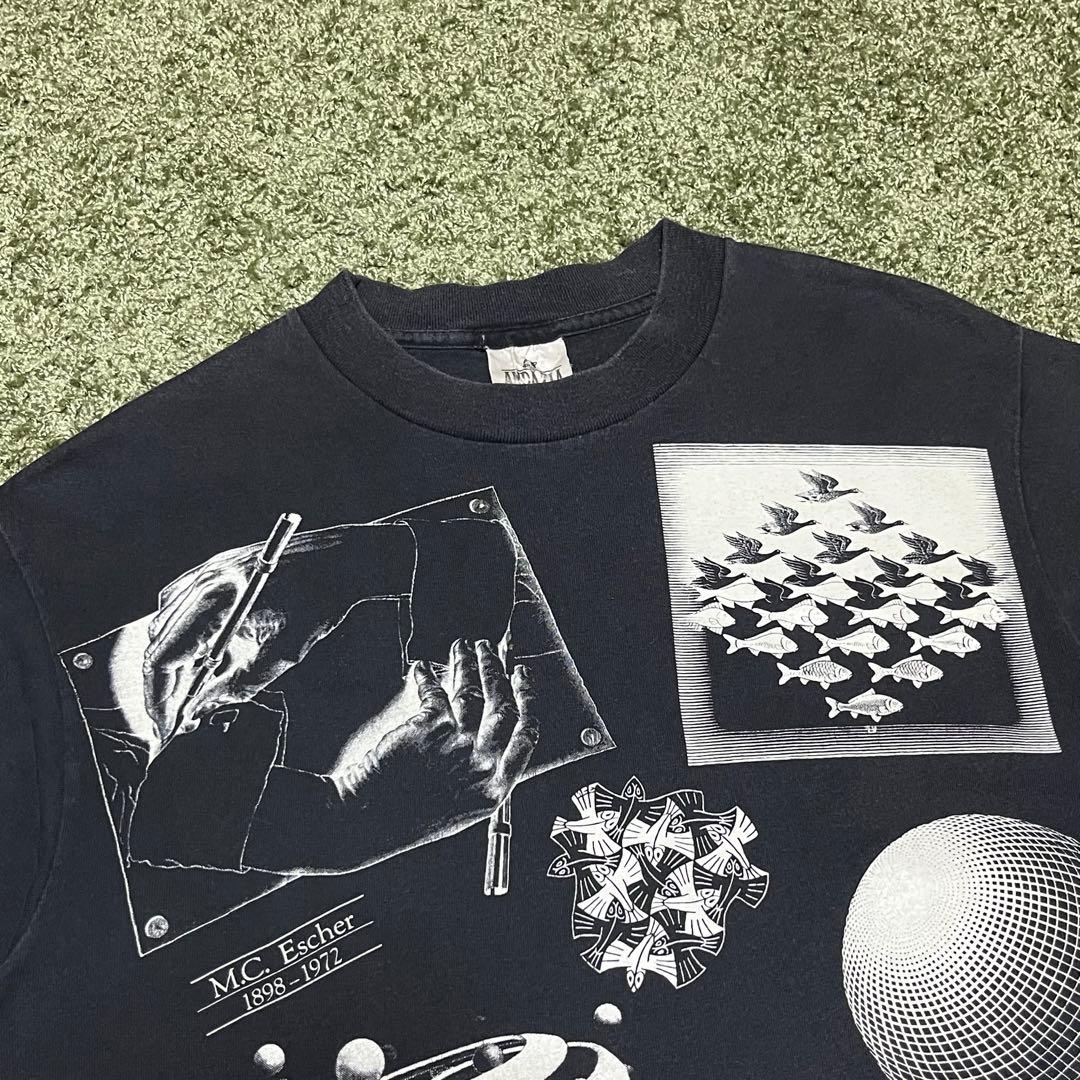 90s ANDAZIA M.C.エッシャー だまし絵 片面プリント Tシャツ