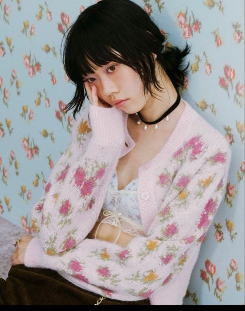 lilybrown アナスイコラボフラワーモチーフカーディガン　ブラック