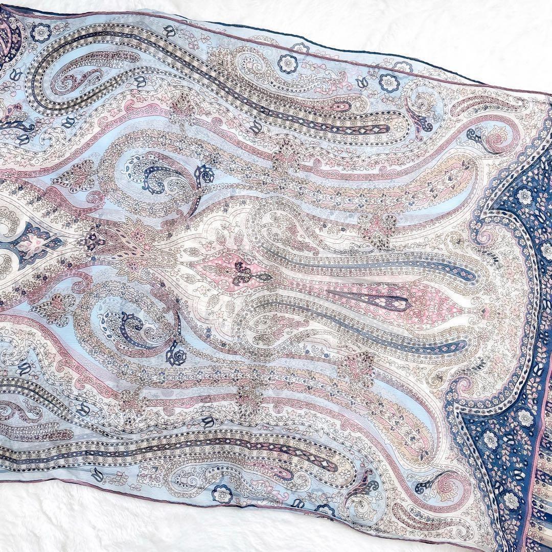 《美品》G.BINDA FOR Leilian シルク100% ストール ブルー