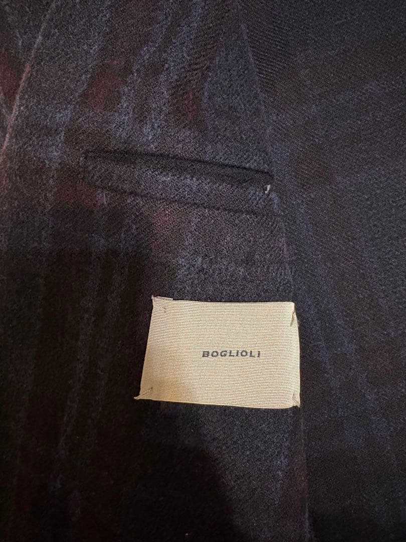 値下げ価格　Boglioli ダークブルーチェック テーラードジャケット　46