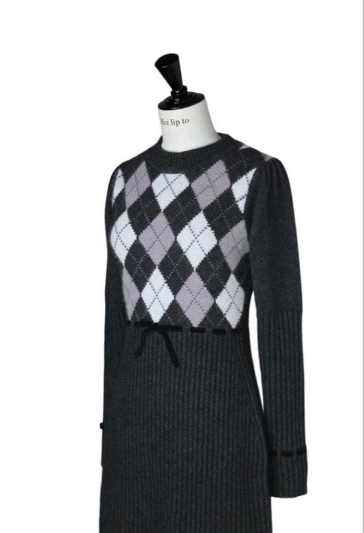 ワンピース Herlipto Moor Argyle Ribbon Knit Dress