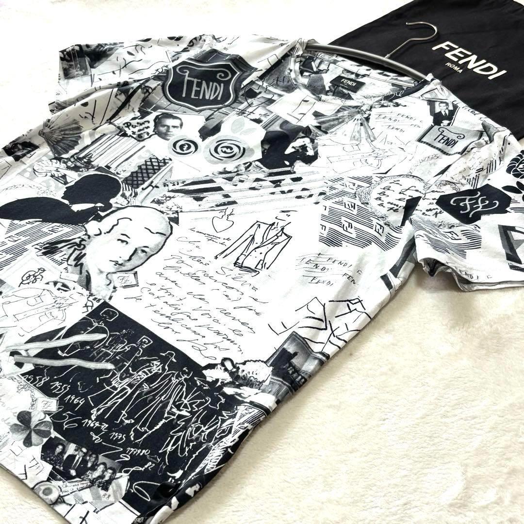 【極美品】 フェンディTシャツ L カールラガー コラージュプリント 半袖 白黒