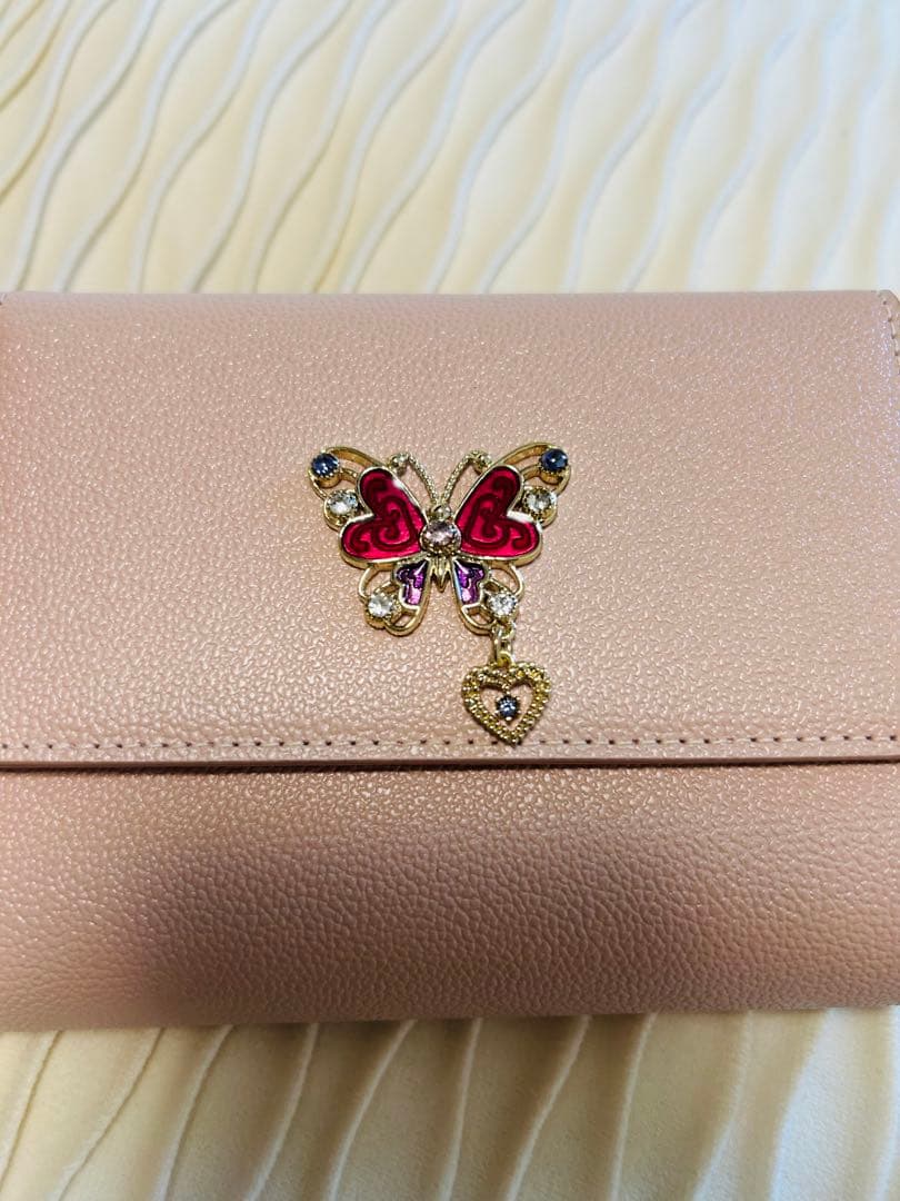 ちび　蝶の装飾付きピンク二つ折り財布　ANNA SUI アナスイ