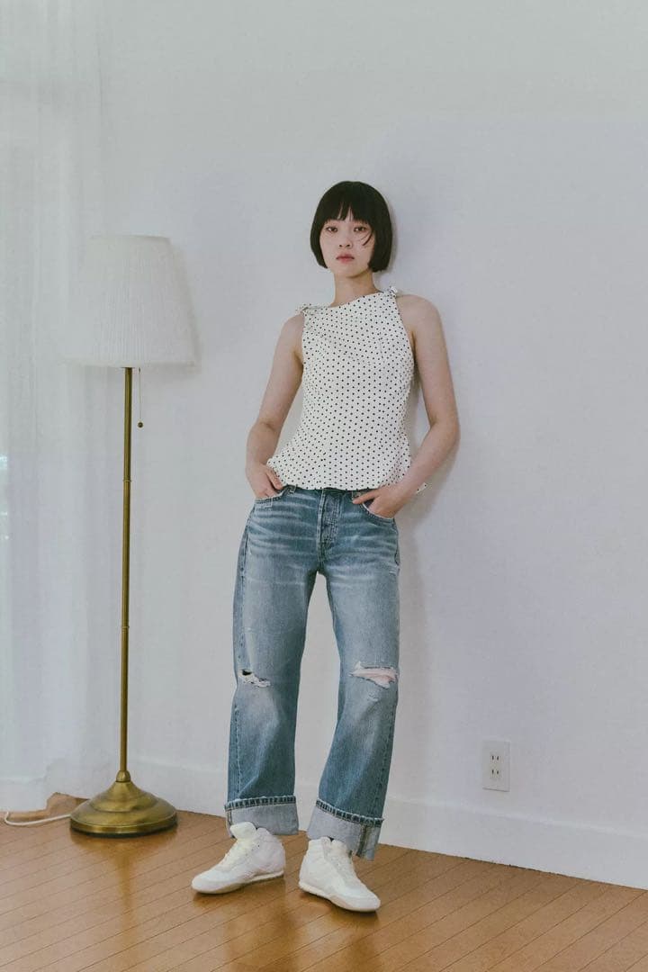 新品 ZARAドット柄ペプラムリボントップス　Sサイズ