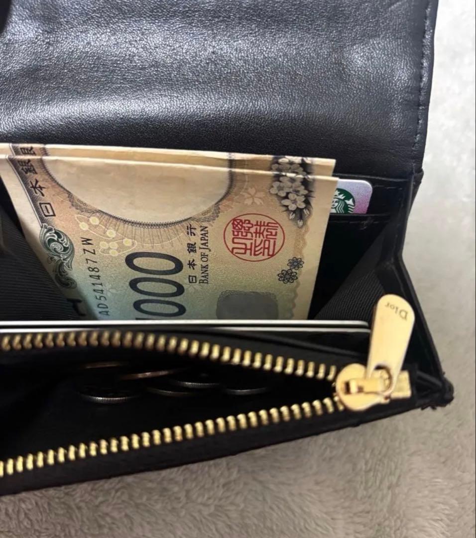 Christian Dior ディオール カナージュ 二つ折り財布 ブラック