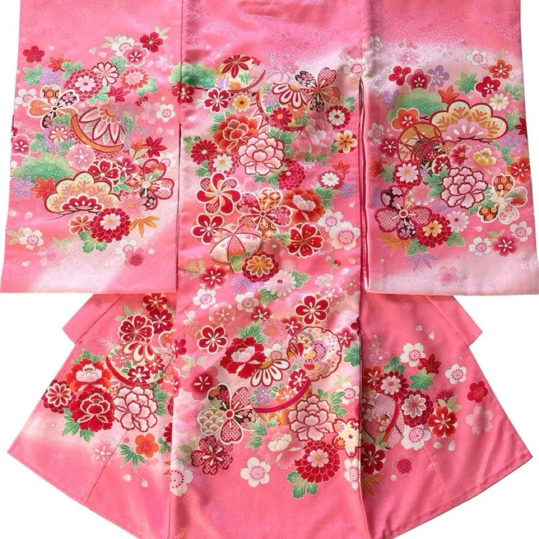 【新品】金彩入り お宮参り 産着 女の子 華やか鞠と牡丹 合繊 初着 ピンク