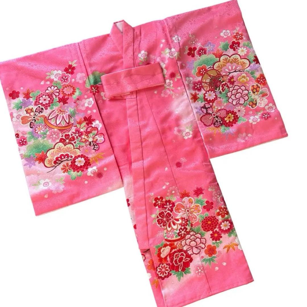 【新品】金彩入り お宮参り 産着 女の子 華やか鞠と牡丹 合繊 初着 ピンク