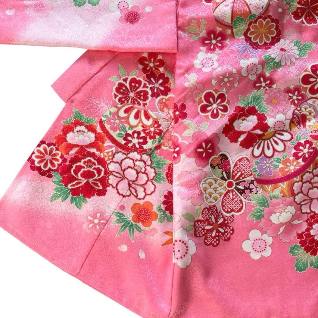 【新品】金彩入り お宮参り 産着 女の子 華やか鞠と牡丹 合繊 初着 ピンク