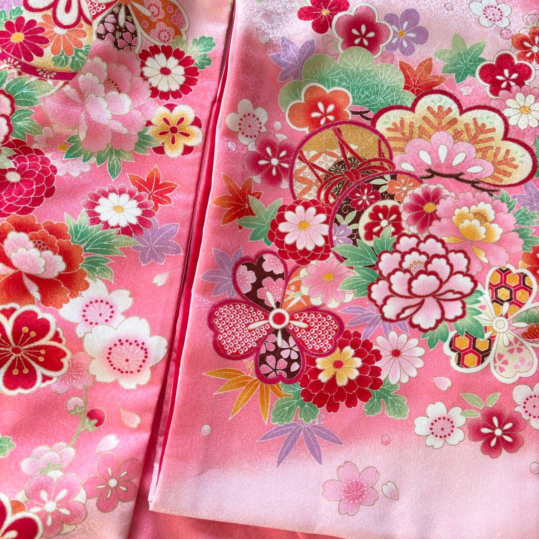 【新品】金彩入り お宮参り 産着 女の子 華やか鞠と牡丹 合繊 初着 ピンク