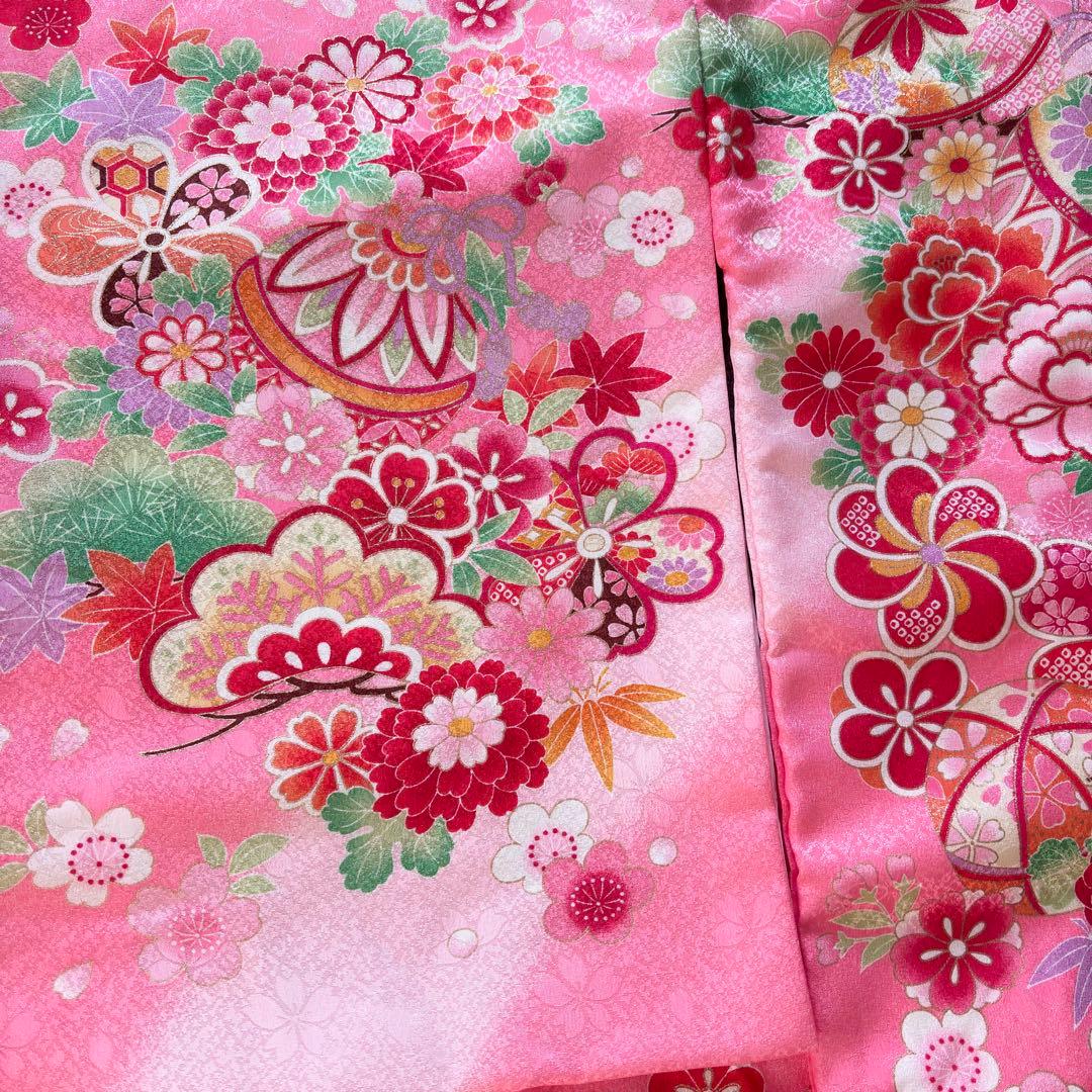 【新品】金彩入り お宮参り 産着 女の子 華やか鞠と牡丹 合繊 初着 ピンク
