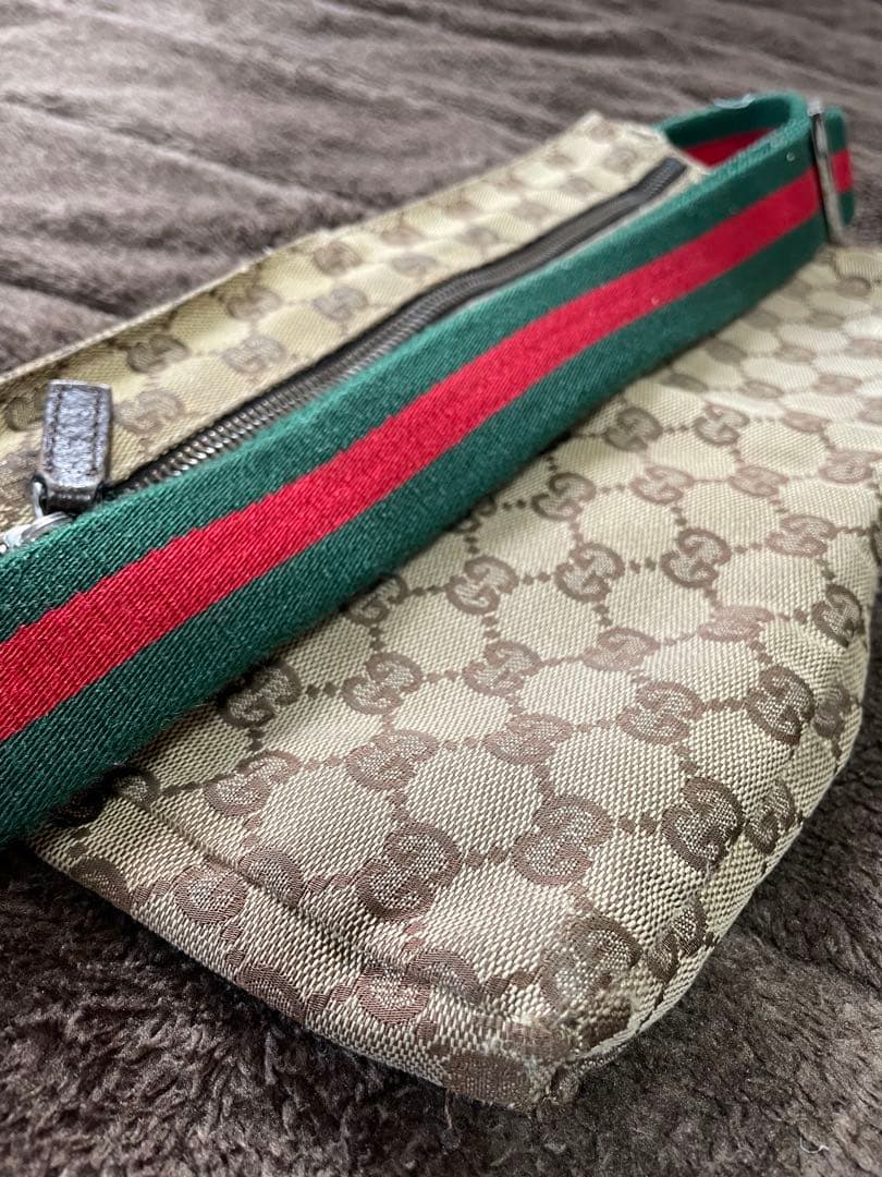 GUCCI GGキャンバス×レザー ウエストバッグ ウエストポーチ ショルダー