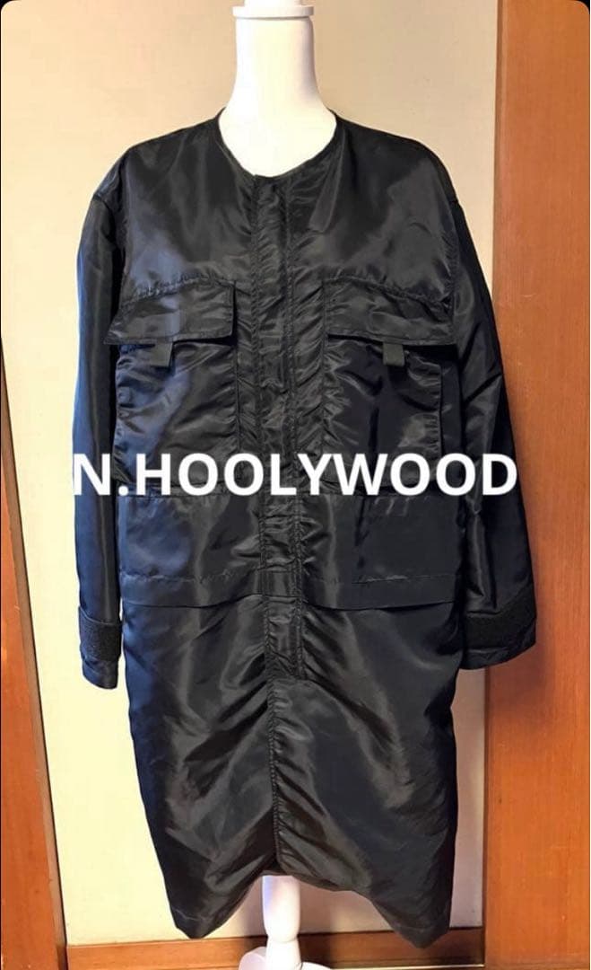 N.HOOLYWOOD ミスターハリウッド襟なしナイロンモッズコート 黒