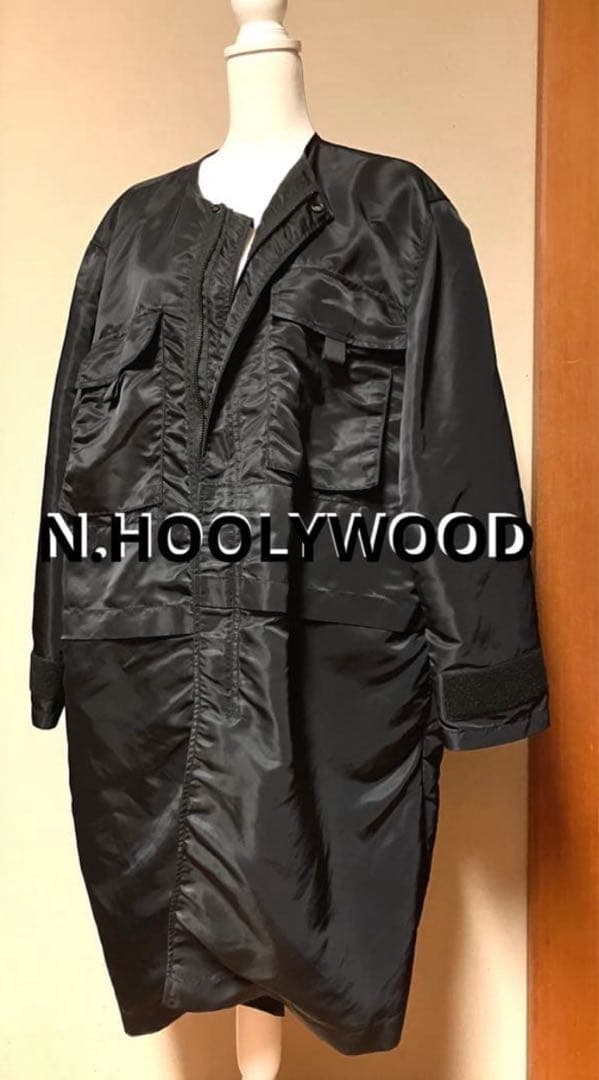 N.HOOLYWOOD ミスターハリウッド襟なしナイロンモッズコート 黒