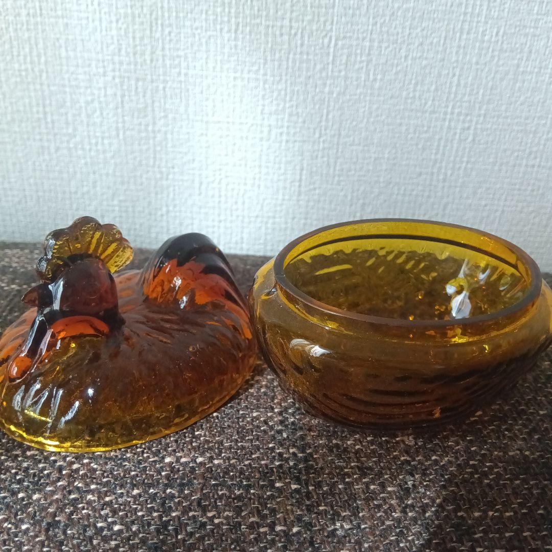 あ*き様 アンバーガラス　ニワトリのボンボニエール