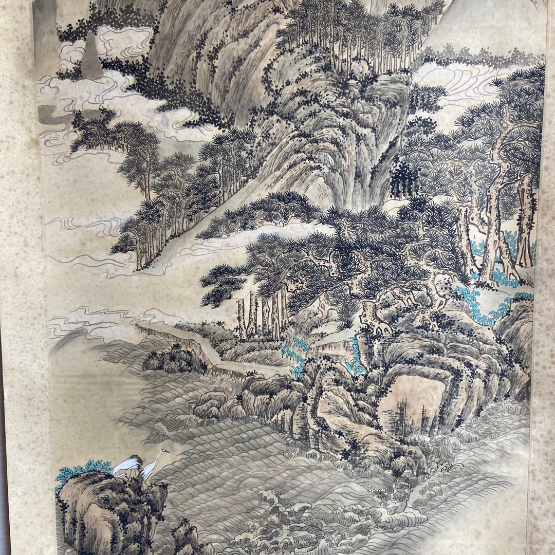 古い中国山水画 掛軸 水墨画
