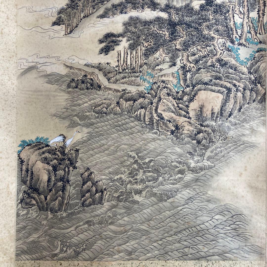 古い中国山水画 掛軸 水墨画