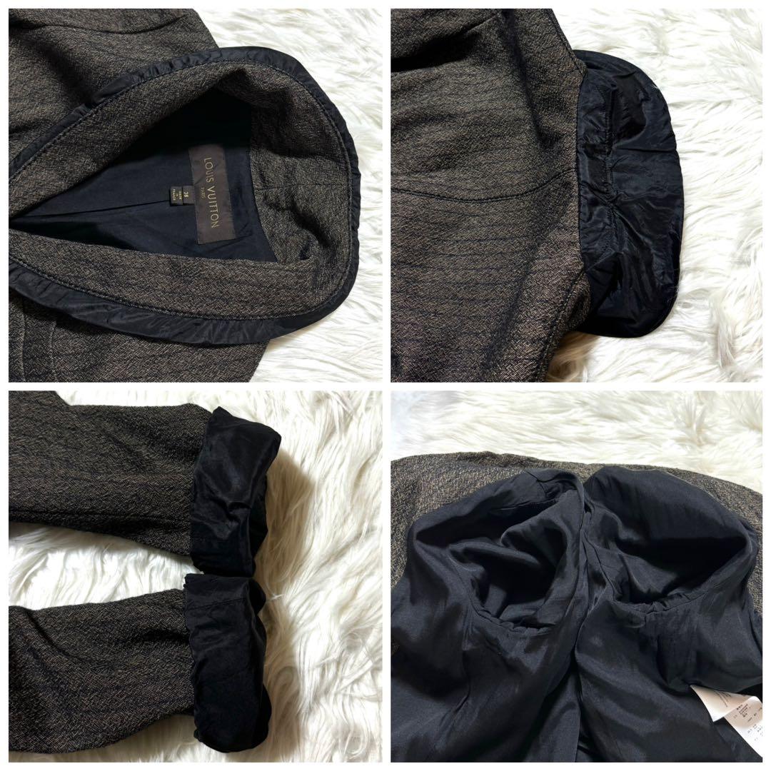 本物 極美品 ランウェイ ルイヴィトン パイピング ツイード ジャケット 7分丈