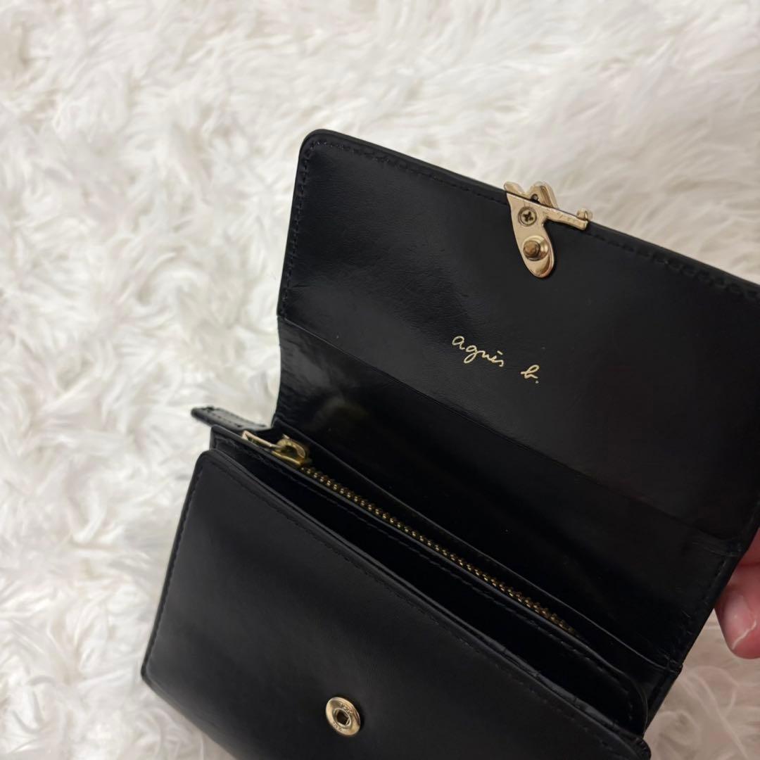 アニエスベー ボヤージュ ミニウォレット 3つ折財布 レザー ブラック