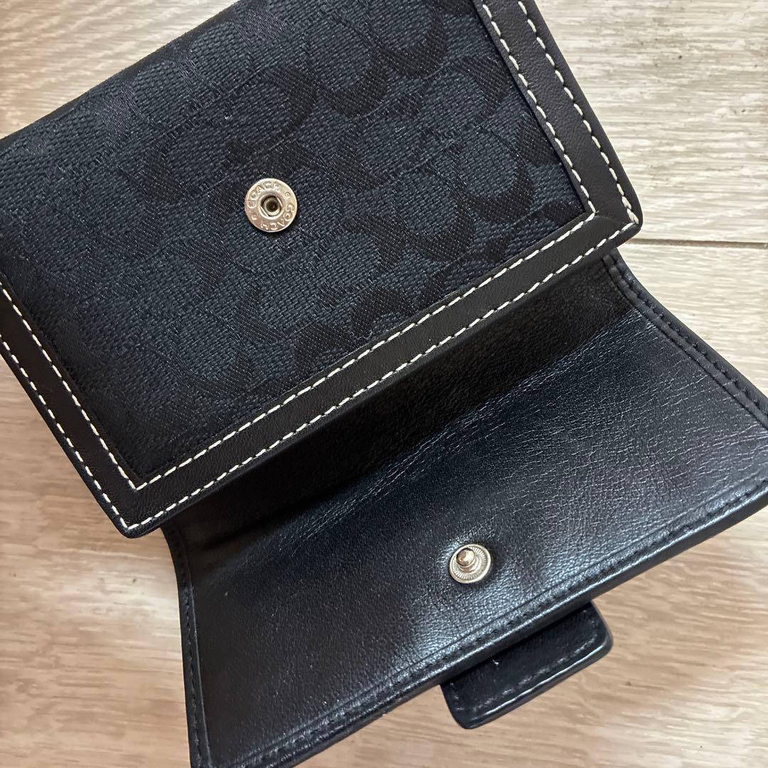 COACH コーチ 三つ折り財布 シグネチャー ブラック キャンバス レザー黒