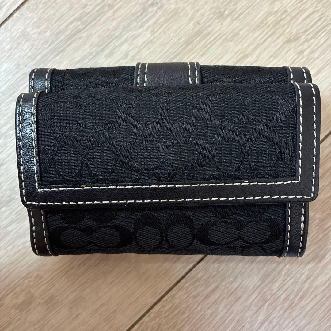COACH コーチ 三つ折り財布 シグネチャー ブラック キャンバス レザー黒